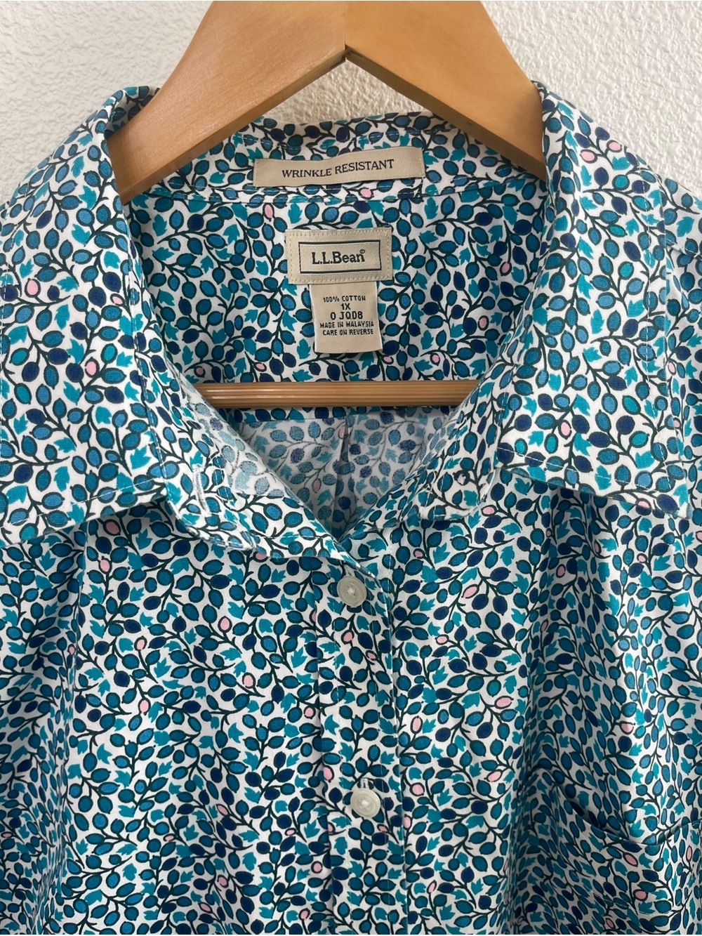 L.L. Bean Women’s Teal, Navy, Pink Delicate Ditsy Floral Button-Down Shirt